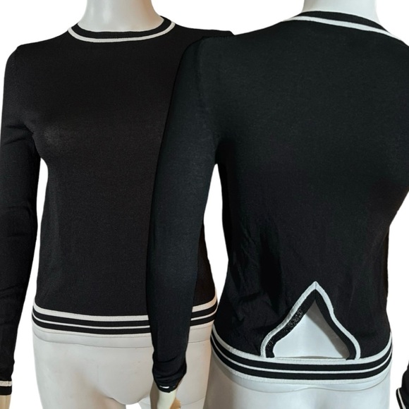360SWEATER Italian Yarn Uma Black White Stripe Cut Out Back Pullover Sweater XS - Picture 1 of 7